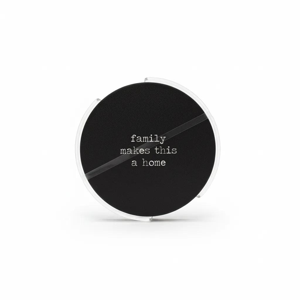 Coaster set / 10cm / Rreth / Porcelan / Fushe e zeze + Tekst i bardhe