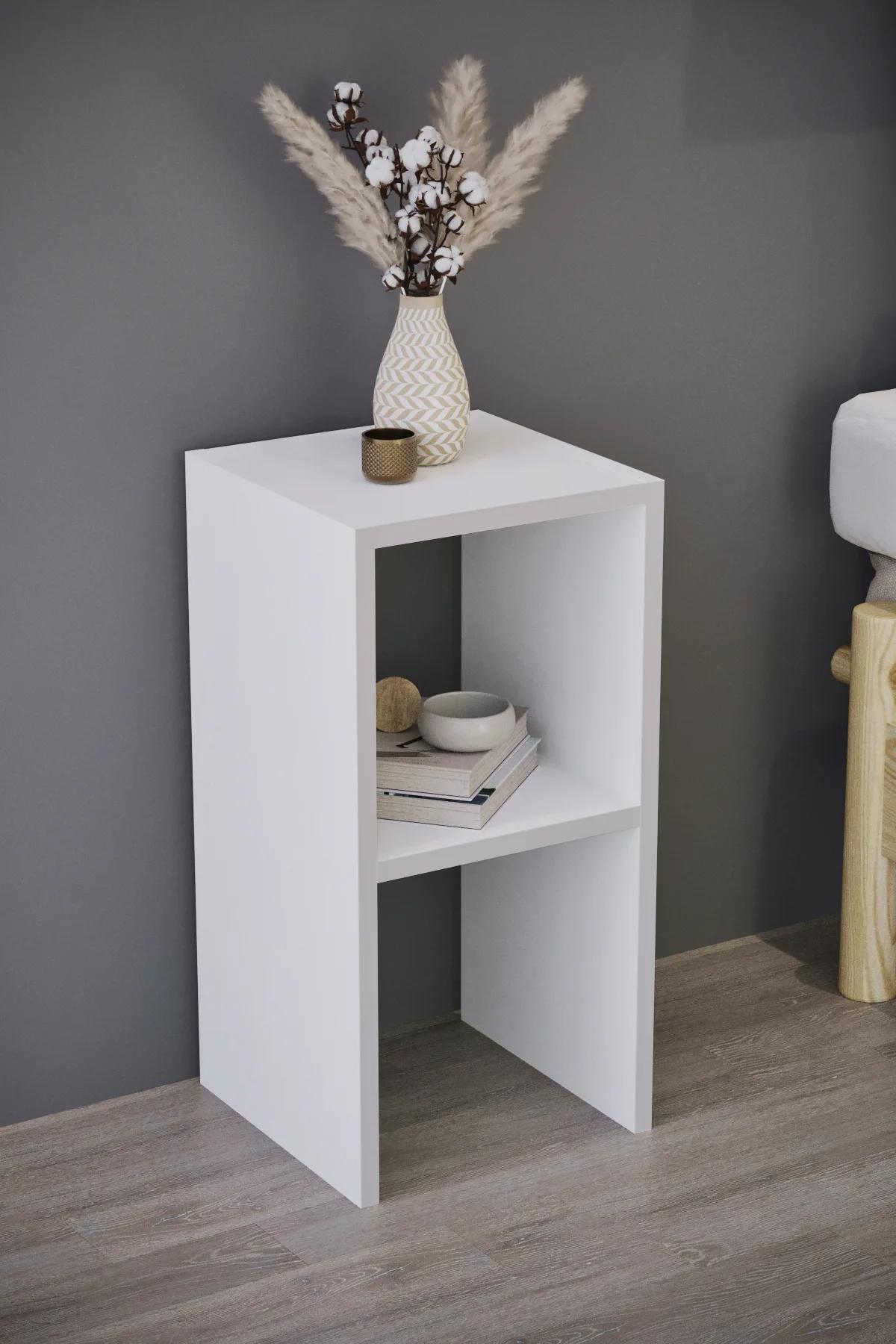 Mobilje 2 Shelves Chipboard Nightstand - WHITE