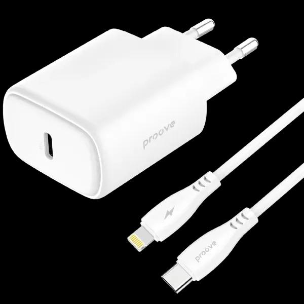 Proove Karikues Silicone Power 2 20W (Type-C) me kabull Type-C ne Lightning White