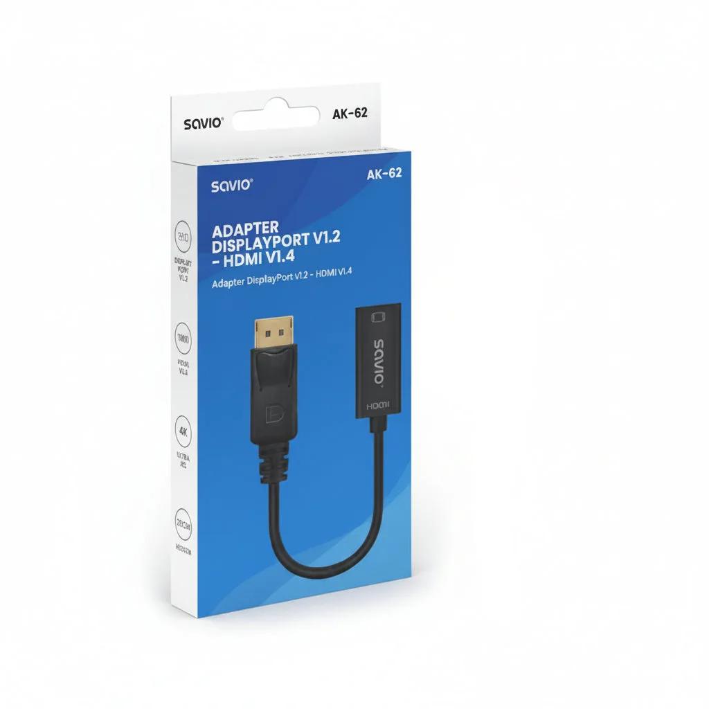 Adapter 0.15M DisplayPort Male to HDMI Female , Savio , up to 4K , Bla
