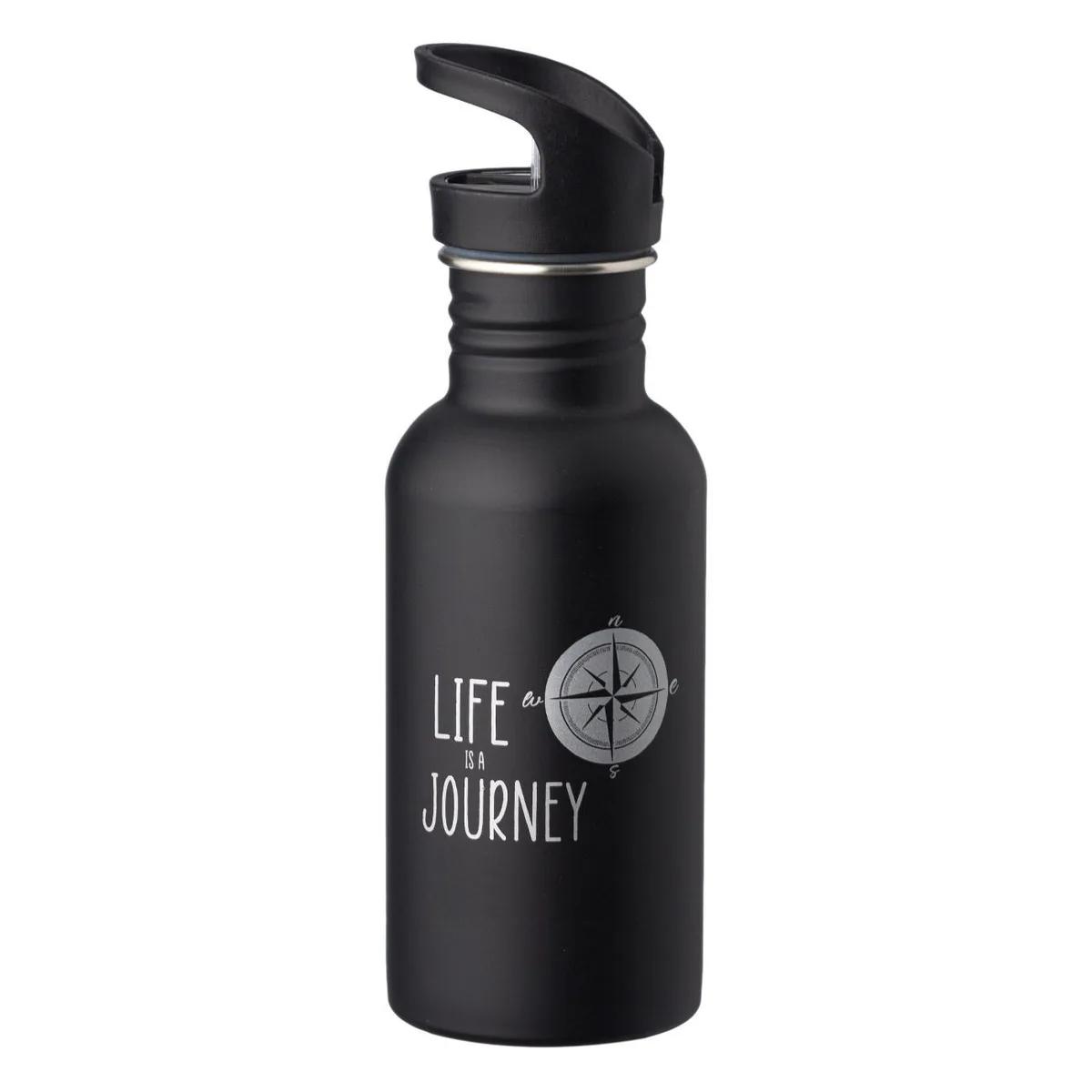 Shishe uji termike, e zezë mat me grykë, "Life is a Journey" 500 ml