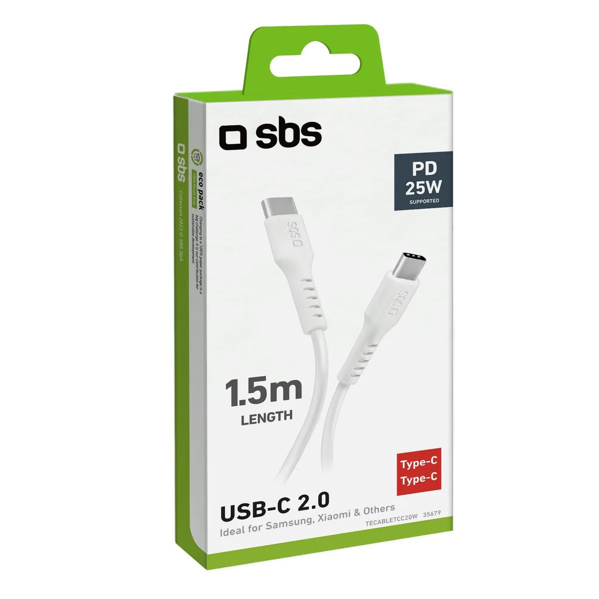 Kabell Celulari SBS Type C to Type C 1.5M White TECABLETCC20W