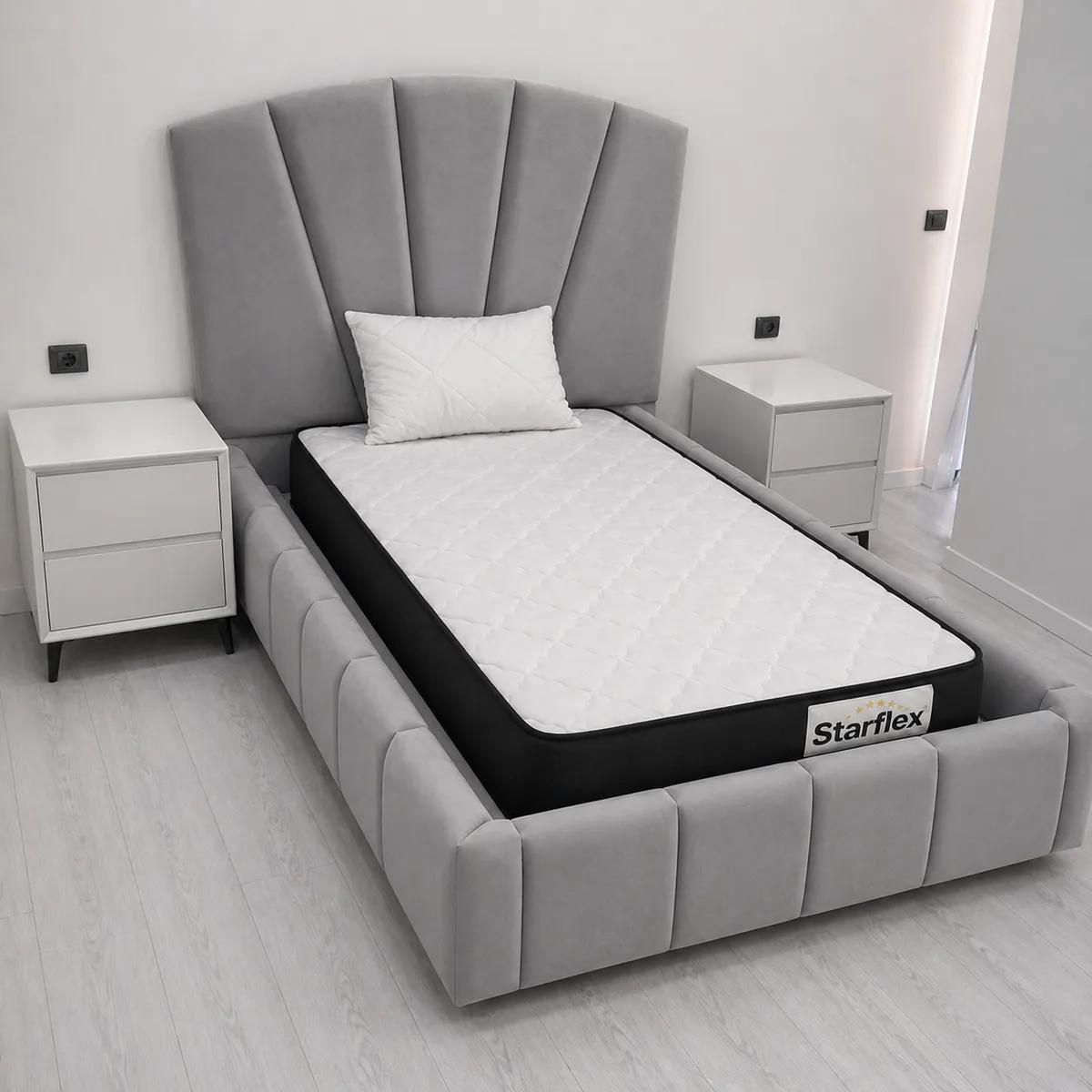 Krevat Nova – Ngjyre gri e hapur (90x190) / Dyshek Starflex 19x90x190cm / Jastek Komfort 40x60 cm / Zgare Krevati