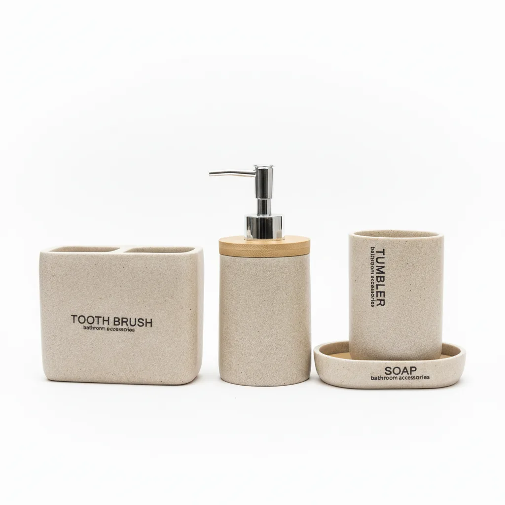 Aksesore Tualeti / Set 4 cope / Bezhe/ Material Guri me dru