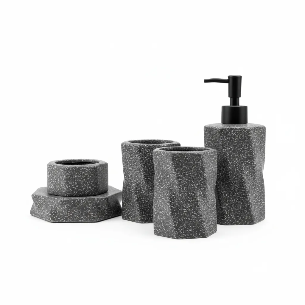 Aksesore Tualeti / Set 4 cope / Gri Efekt Marble me Kok te Zeze