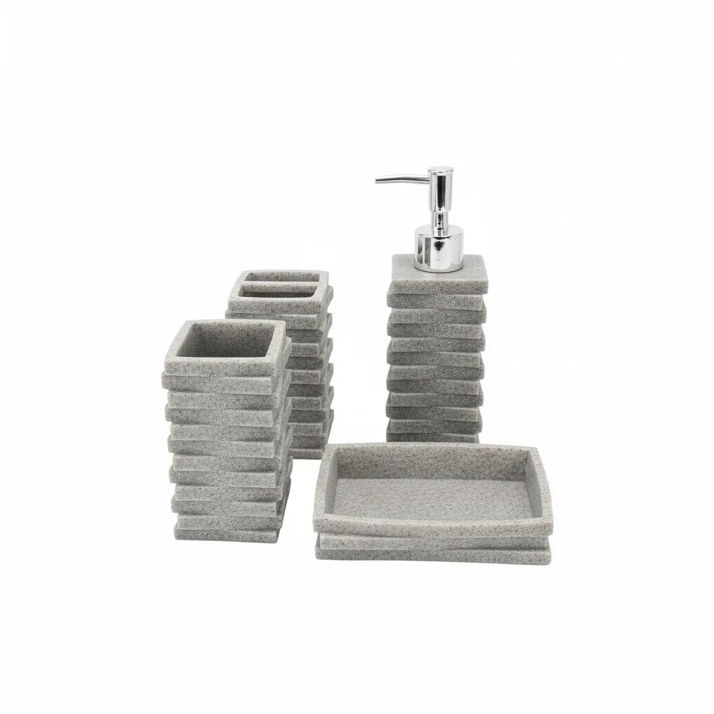 Aksesore Tualeti / Set 4 cope / Gri / Material Guri kok metalike dizajn me dhembeza