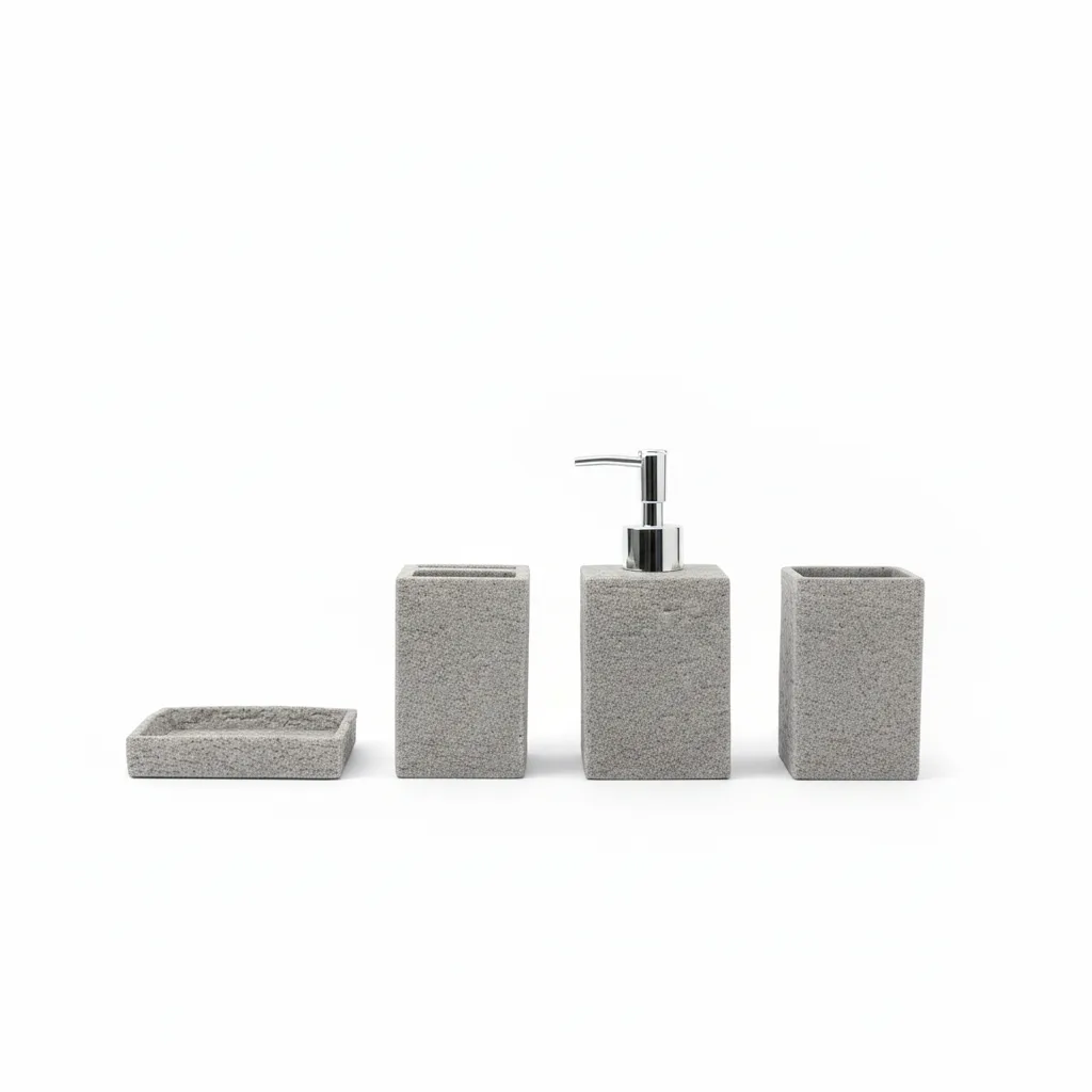 Aksesore Tualeti / Set 4 cope / Gri / Material Guri kok metalike