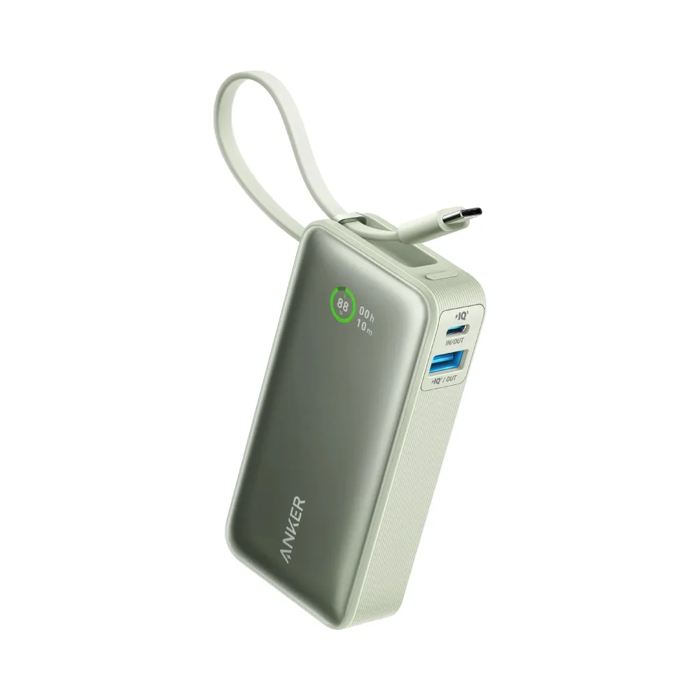 Anker Nano Power Bank 10,000 mAh, 30W, Built IN USB-C Cable Green