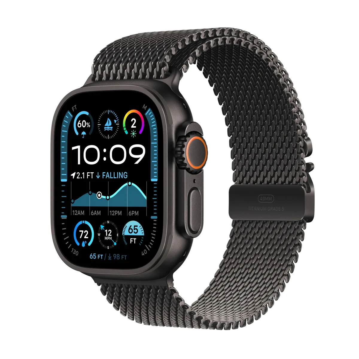 Apple Watch Ultra 2 GPS + Cellular 49mm корпус из чёрного титана с чёрным титановым миланским браслетом - средний размер