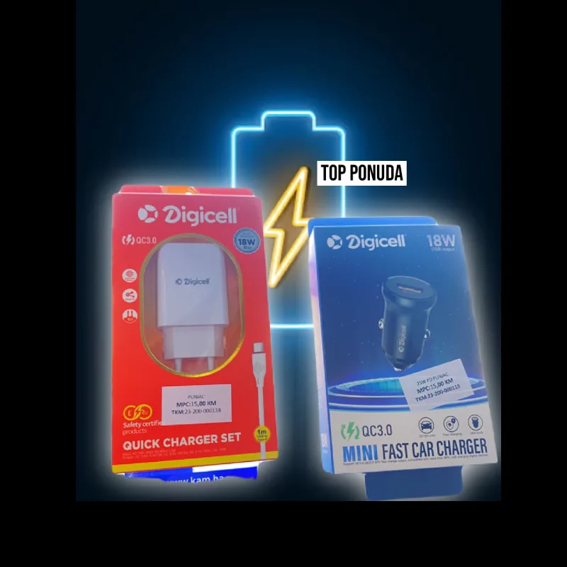 Auto punjač Digicell Di-BZ18 USB QC3.0 + Brzi punjač Digicell 18W