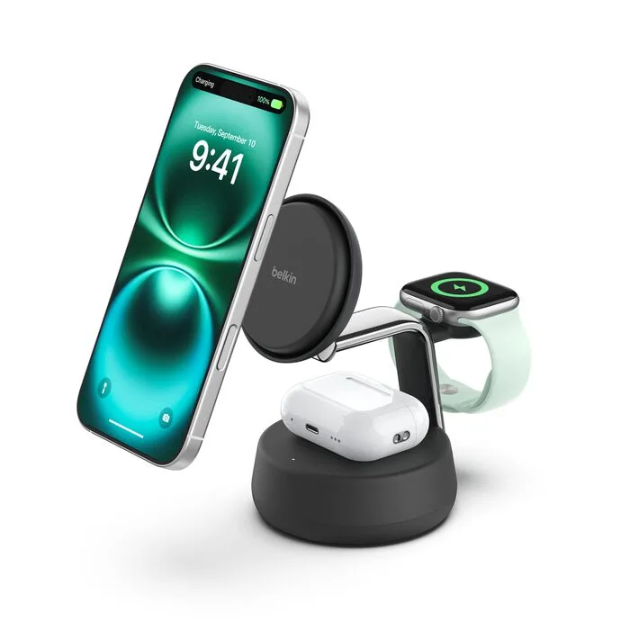 Belkin UltraCharge Pro 25w Qi2 3in1 Magnetic Charger, Charcoal
