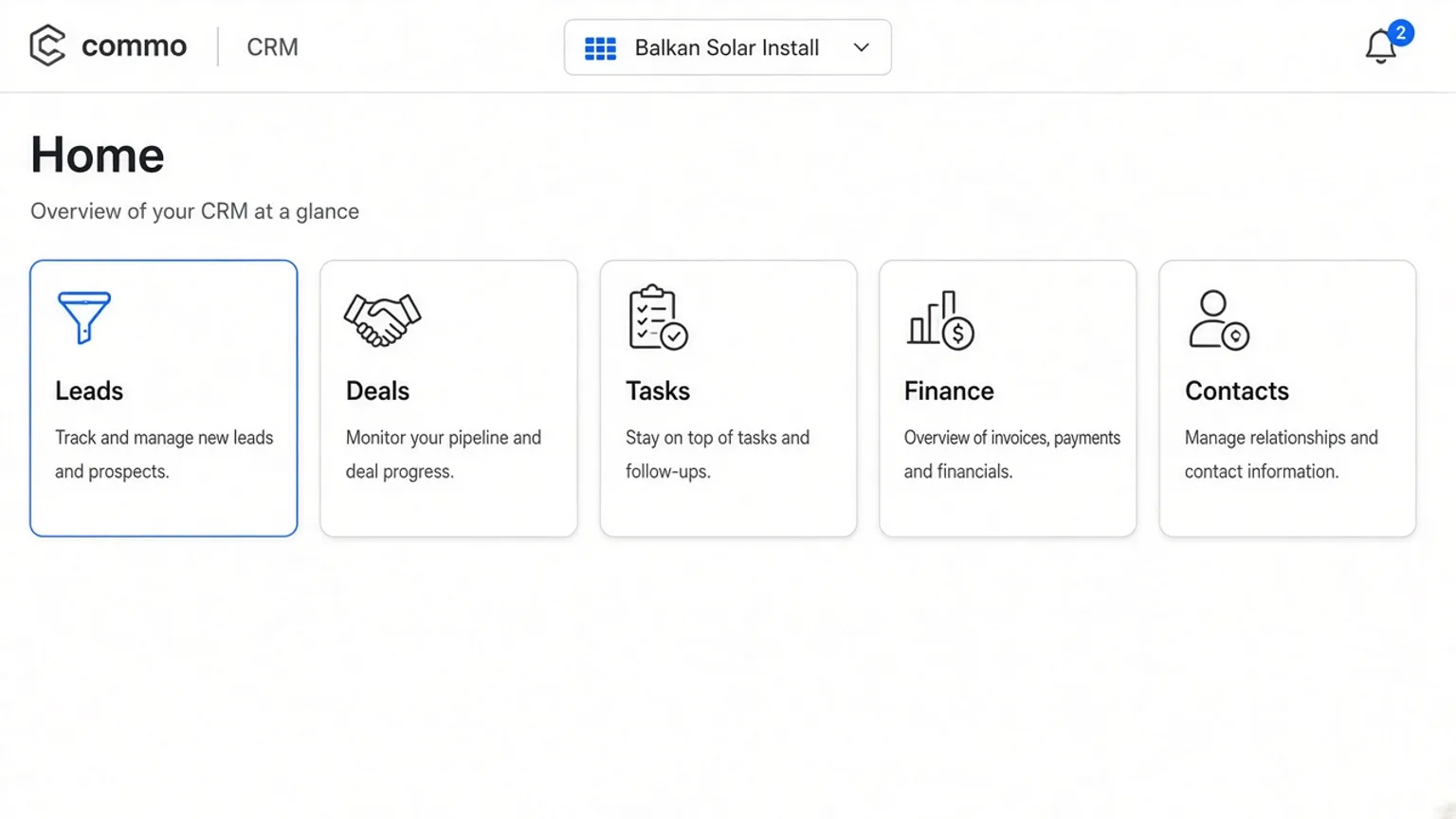 Commo CRM for Small Teams — Leads, Deals, Tasks, Finance