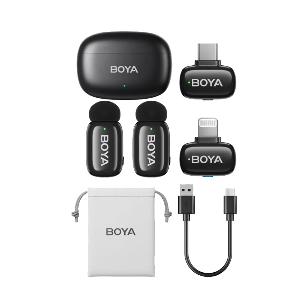 BOYA mini 2-Person Wireless Microphone System with Lightning & USB-C for Mobile Devices Black