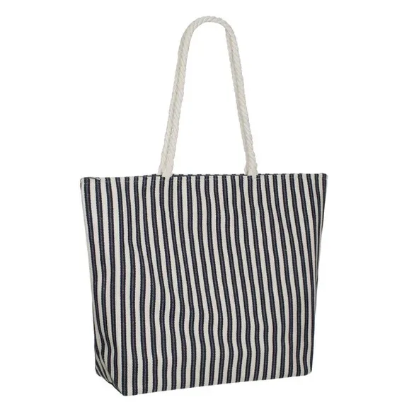 Çantë plazhi bezhë me vija blu 55x15x41 cm