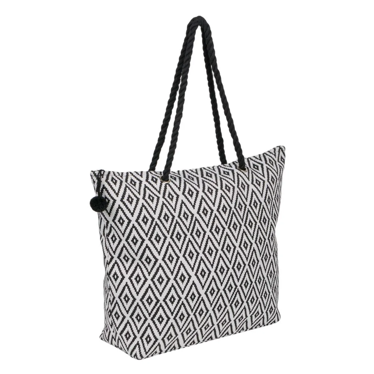 Çantë plazhi e zezë dhe e bardhë me dizajn romb 42x15x43 cm