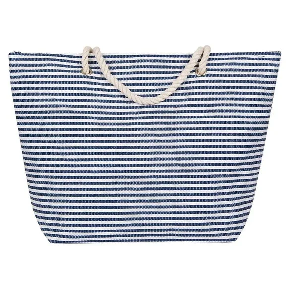 Çantë plazhi me vija blu dhe të bardha 56x15x43 cm