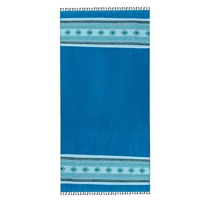 Peshqir plazhi ngjyrë blu me sy blu me thekë 160x90cm