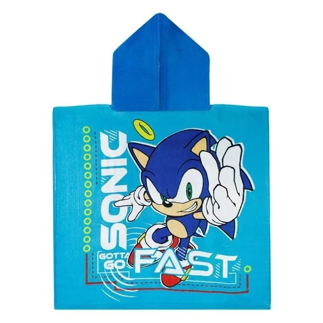 Peshqir plazhi për fëmijë me kapuç pambuk me Sonic 60x120cm