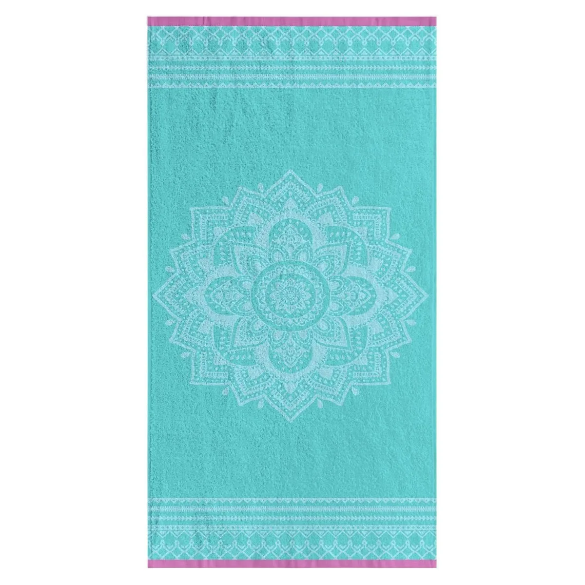 Peshqir plazhi pambuku ,turkuaz me dizajn mandala 150x75 cm