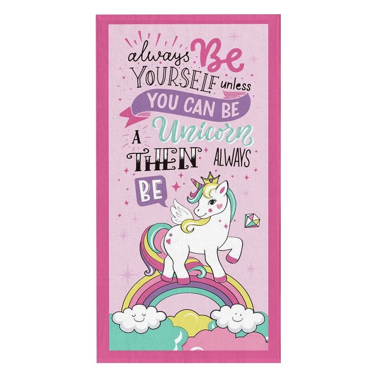 Peshqir plazhi rozë me dizajn Unicorn 70x140 cm