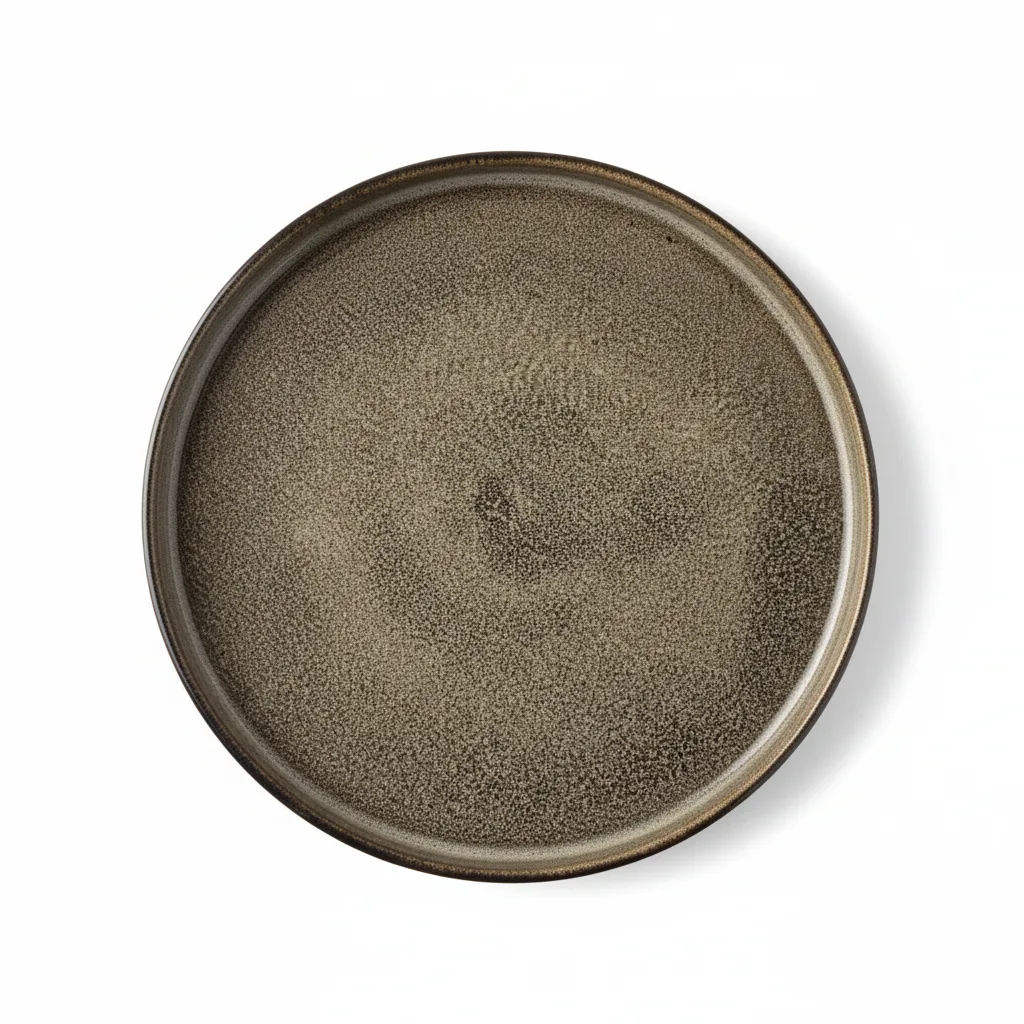 Pjatë Darke Porcelani 18cm, Rrethore me Buzë të Ngritur – Glasur Pikash Kafe/Gri