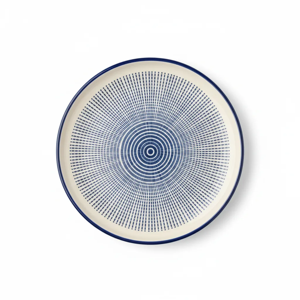 Pjatë Ëmbëlsire Porcelani 15cm Bardhë-Blu me Model Gjeometrik