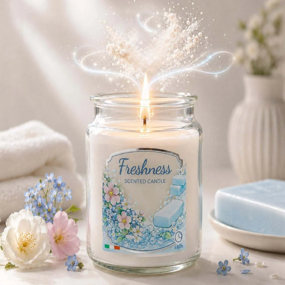 Qiri aromatik i bardhë me aromë Cotton Fresh në kavanoz qelqi – Ø9.5x17 cm