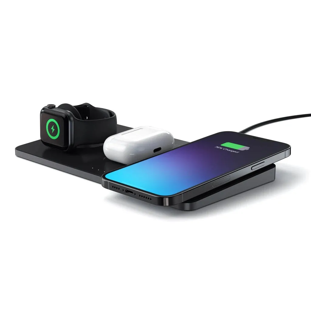 Черна безжична зарядна станция от Satechi за iPhone, Apple Watch и AirPods