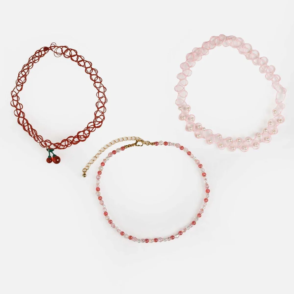 Set choker për vajza me qershi dhe perla – 3 copë