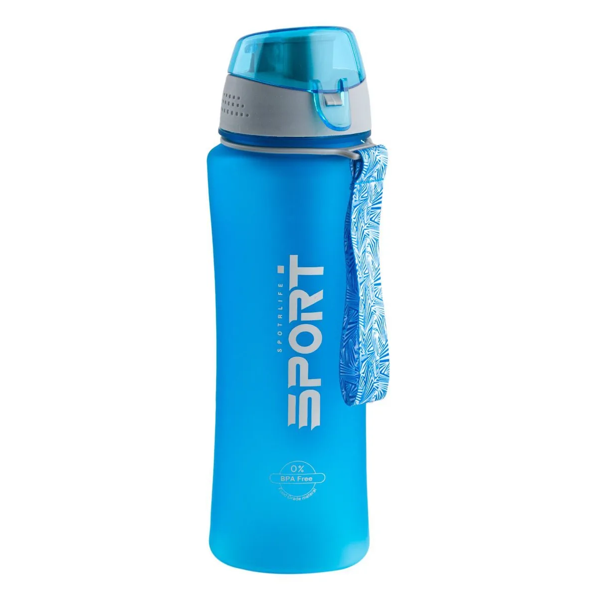 Shishe uji sportive plastike ngjyrë blu me mbajtëse akulli dhe kapak 650ml