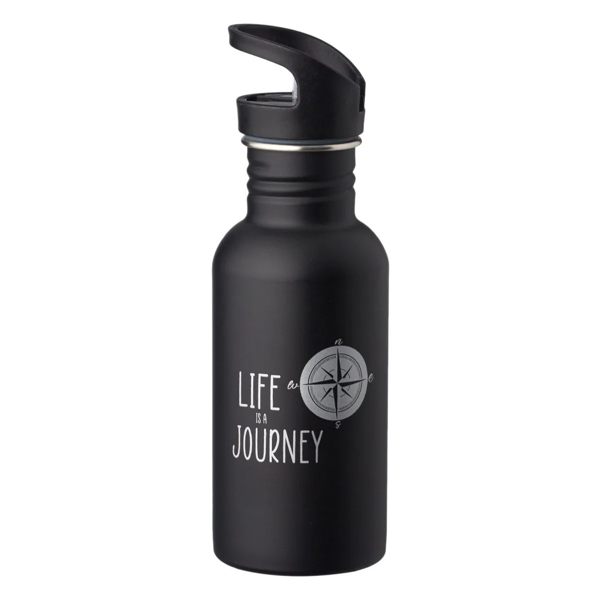 Shishe uji termike, e zezë mat me grykë, "Life is a Journey" 500 ml