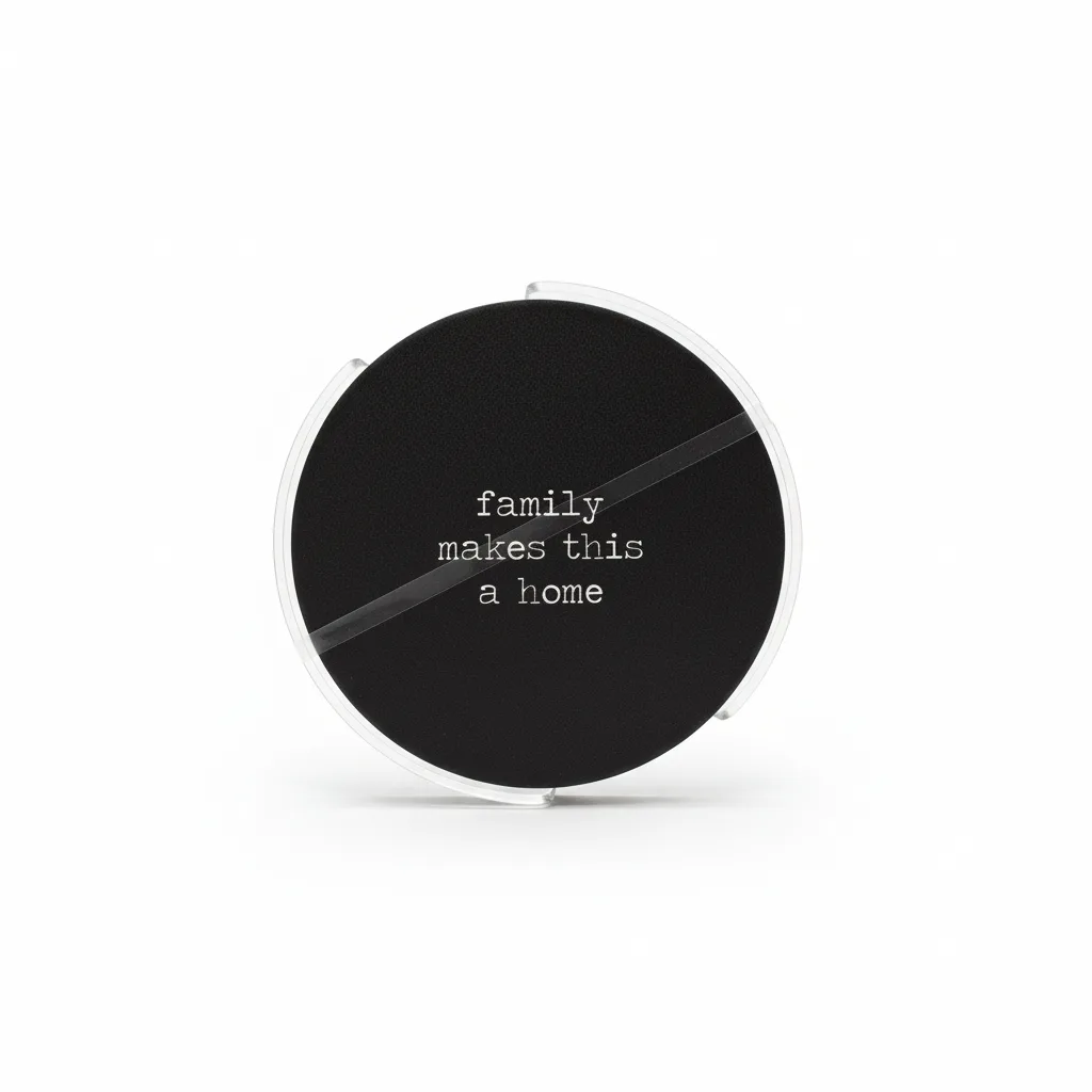 Coaster set / 10cm / Rreth / Porcelan / Fushe e zeze + Tekst i bardhe
