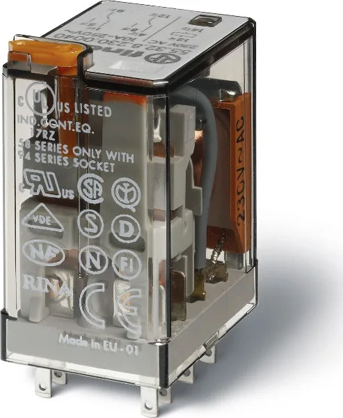 Miniature PLUG-IN RELAY 24VAC 2CO 10A + Lockable TEST Button + Mechanichal Indicator