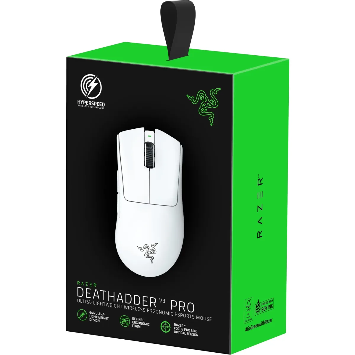 Gaming miš Razer DeathAdder V3 Pro bežični ergonomski EU - White edition