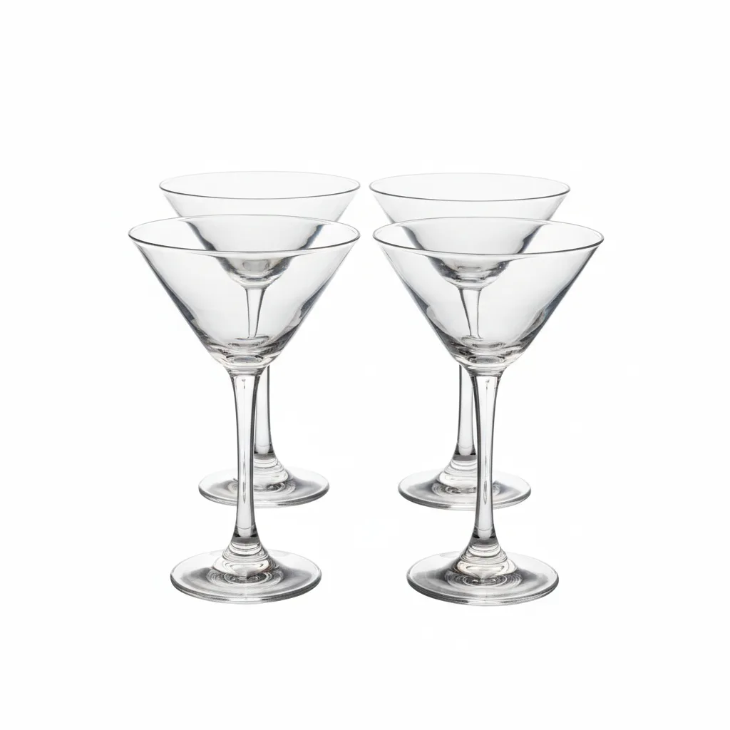 Gote kokteili qelq transparente me këmbë, stil martini
