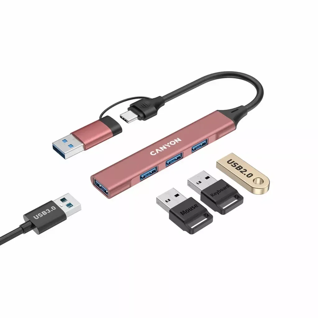 Hub Canyon DS-02 4in1 USB-A/C Roza