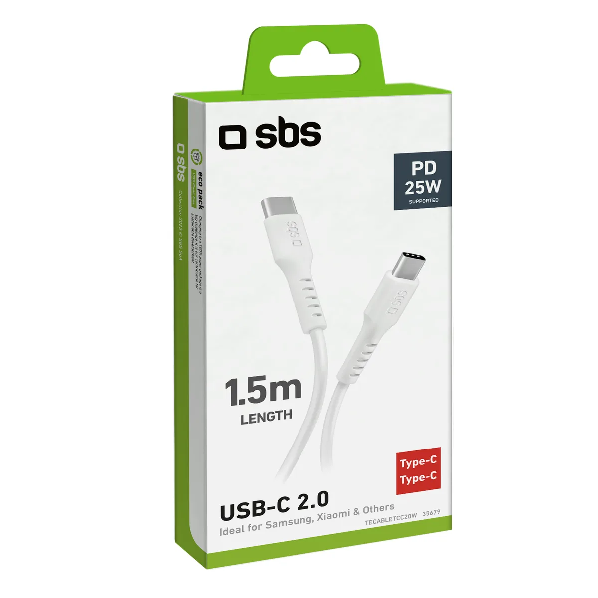 Kabell Celulari SBS Type C to Type C 1.5M White TECABLETCC20W