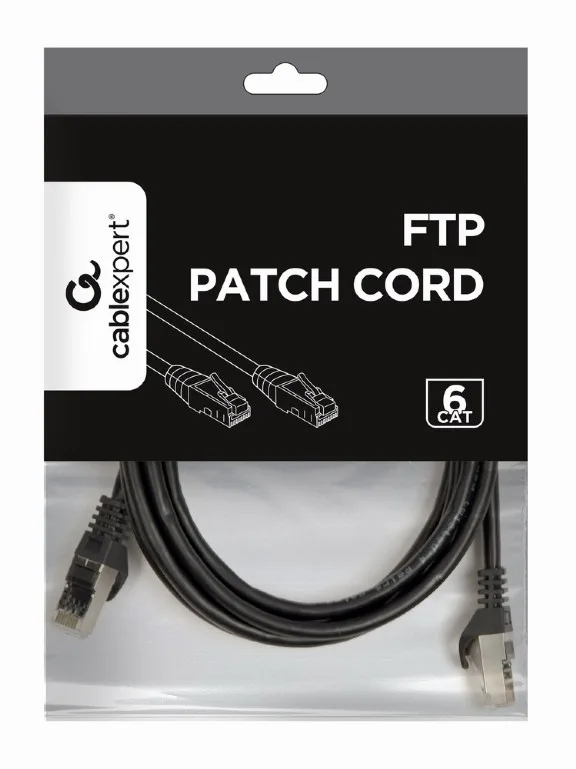 Kabllo GEMBIRD FTP Cat6 Patch Cord, E Zezë, 2 m (PP6-2M/BK)
