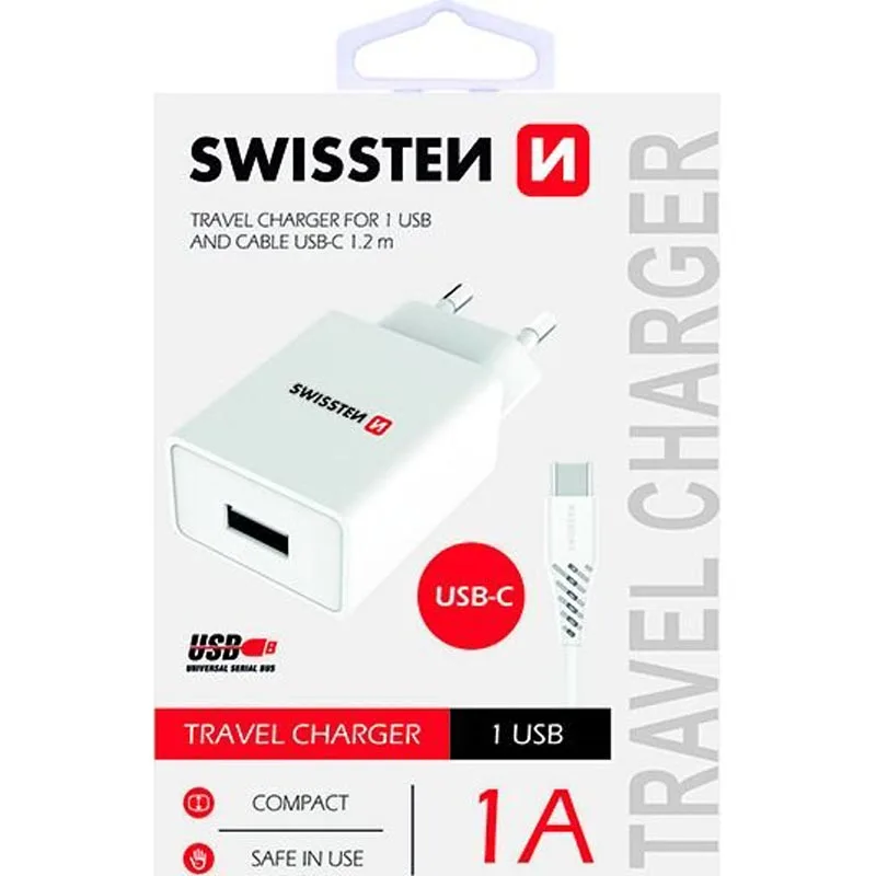Karikues Swissten 1x USB+USB-C 1.2M White