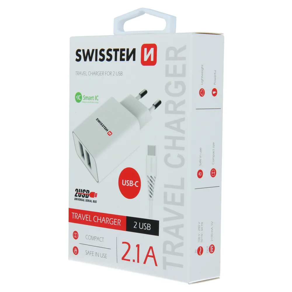 Karikues Swissten 2x USB 2.1A + USB-C 1.2M W