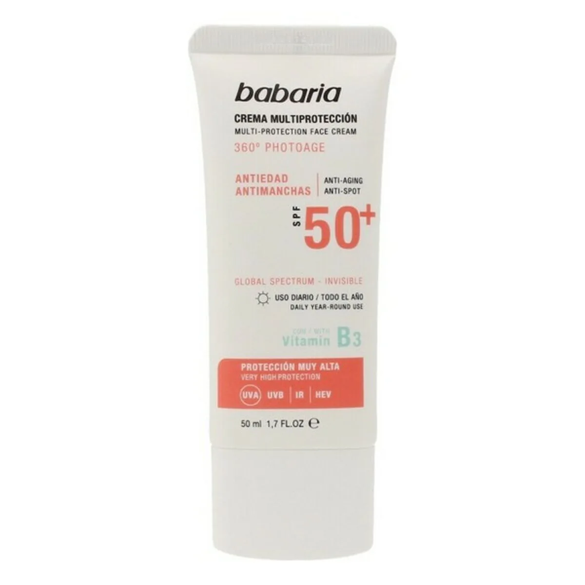Krem kundër diellit kundër njollave kafe me shumë mbrojtje Babaria Spf 50+ (50 ml)