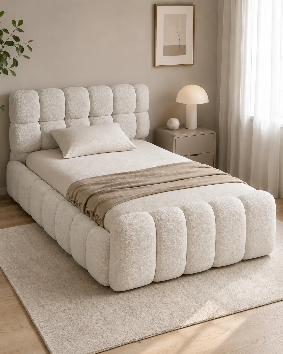 Krevat Bubble Bouclé Krem – Tek 90x190 & Dopio 160x190 + Zgare Krevati