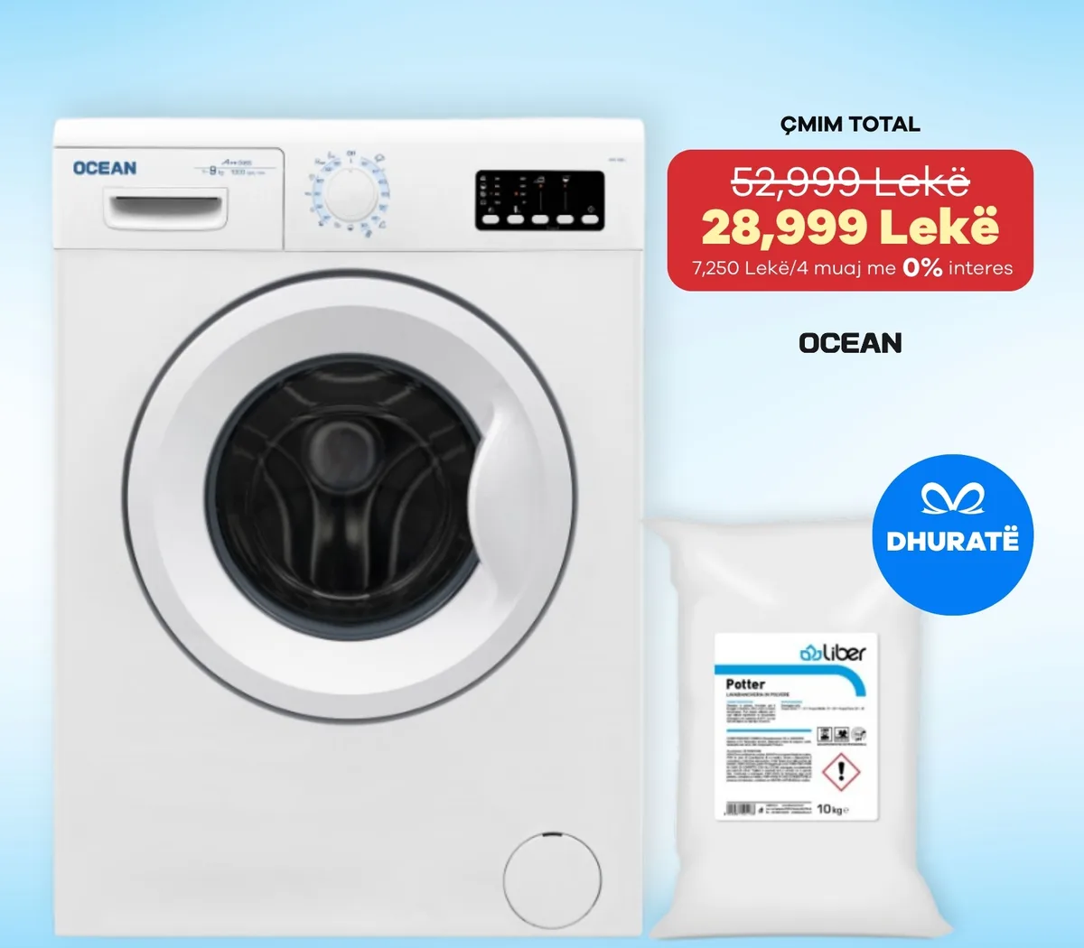 Lavatrice OCEAN WFO 1080 L 8 KG 1000 rpm A+++ + Detergjent Dhurate