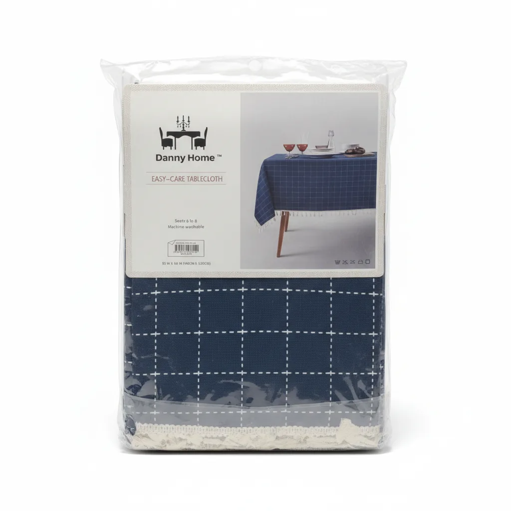 Mbulese Tavoline Danny Home Easy-Care, 140 x 220 cm, Ngjyrë Blu e Errët, Katrorë, Për 6–8 Persona