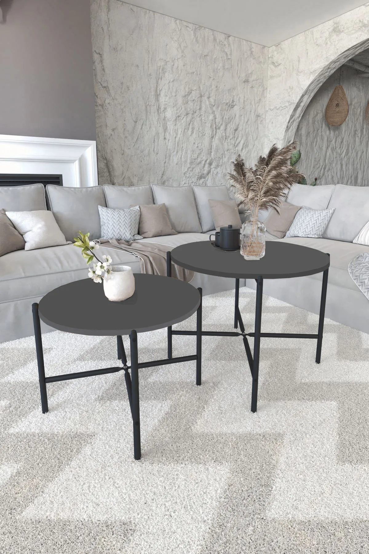 Mobilje 2 SETS ROUND Coffee TABLE - Anthracite