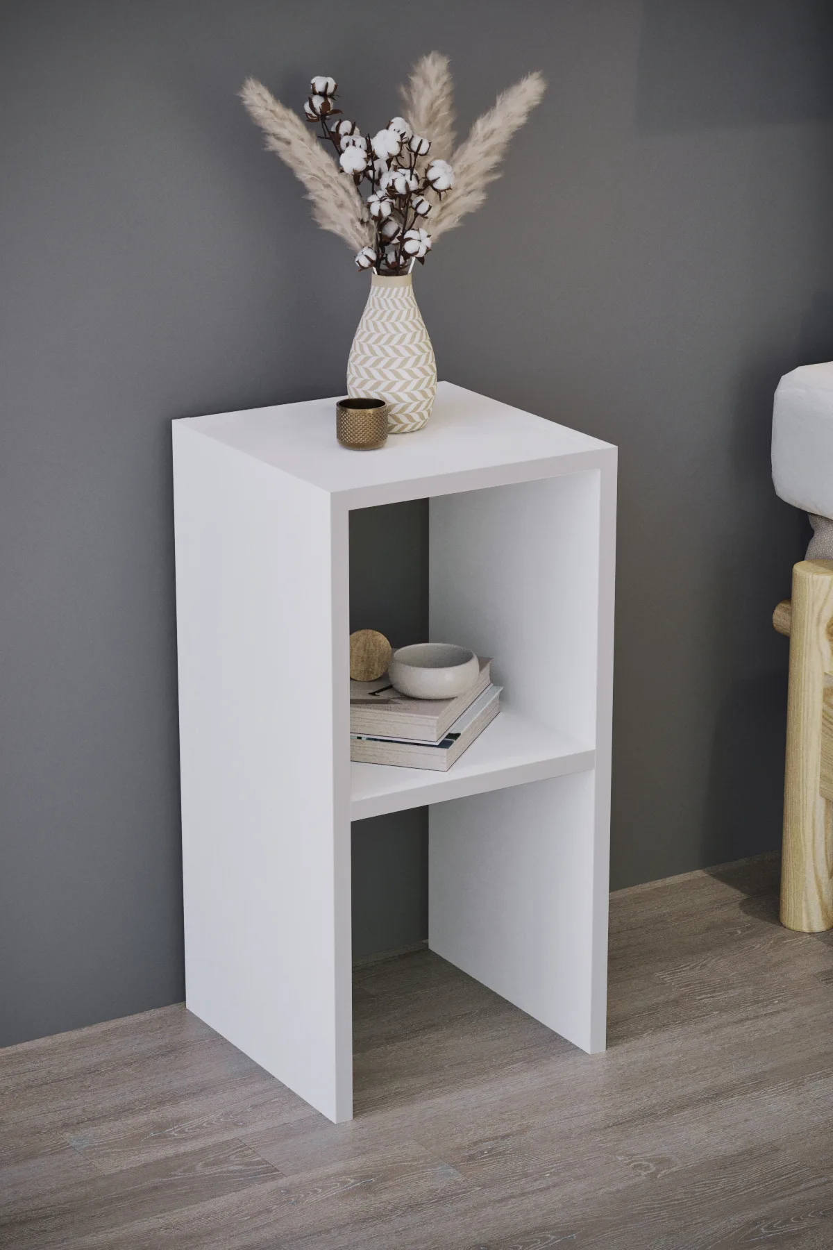 Mobilje 2 Shelves Chipboard Nightstand - WHITE