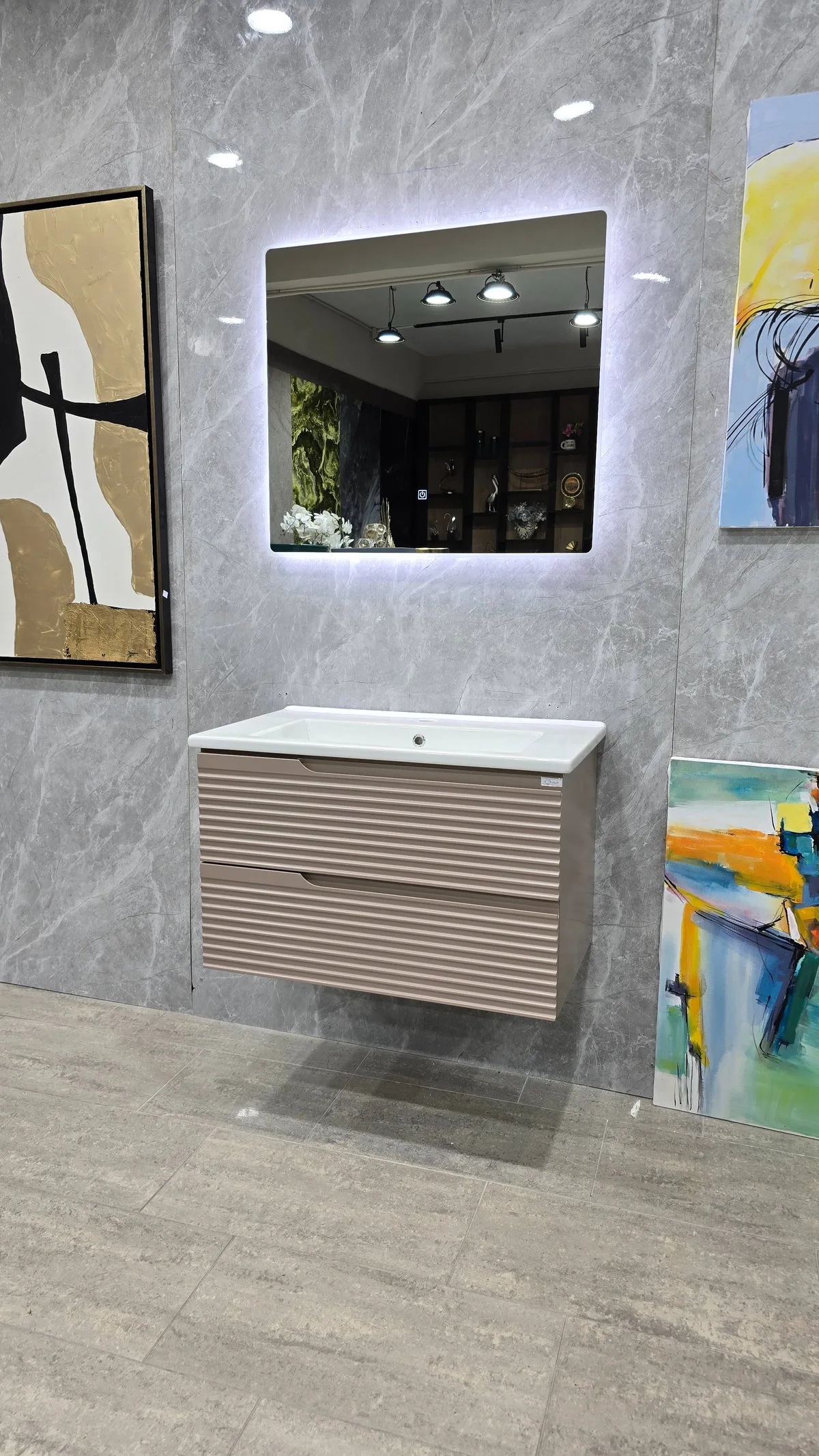 Mobilje Banjo MDF 80cm Leon Pudra + Lavaman 80cm NEWARC + Pasqyre LED 80x70cm 3609B