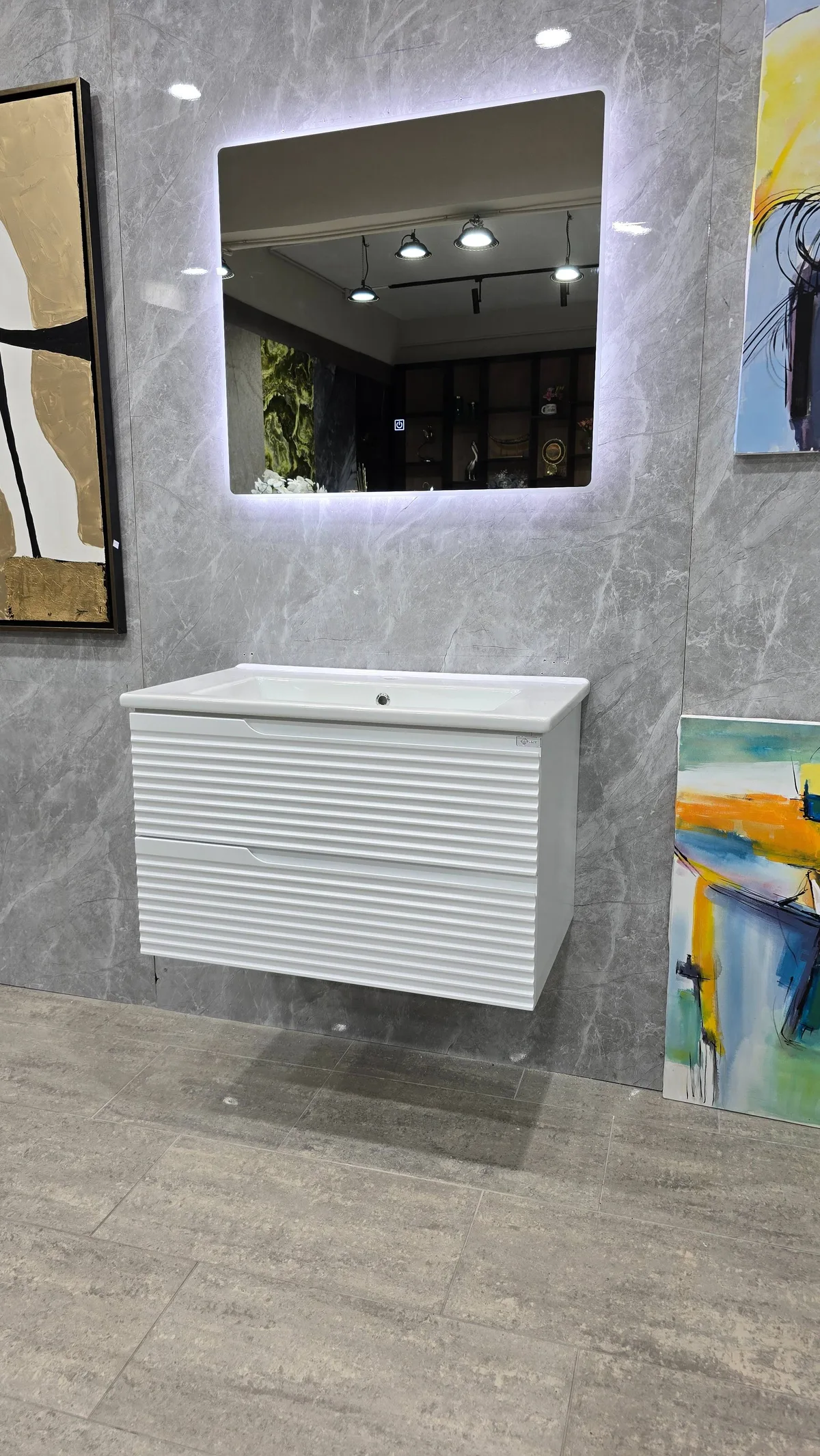 Mobilje Banjo MDF 80cm Leon White + Lavaman 80cm NEWARC + Pasqyre LED 80x70cm 3609B