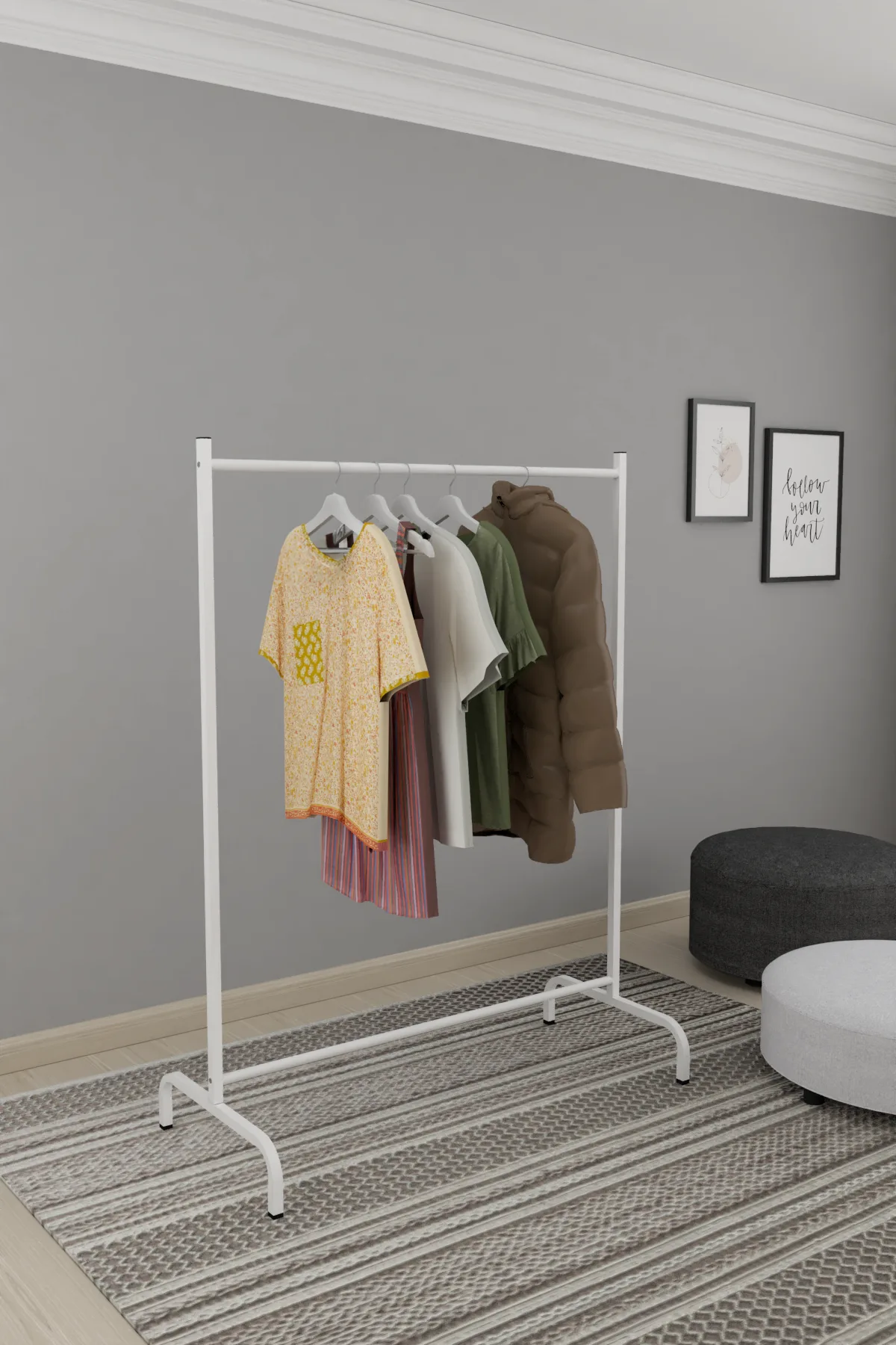 Mobilje METAL Clothes Hanger STAND - WHITE