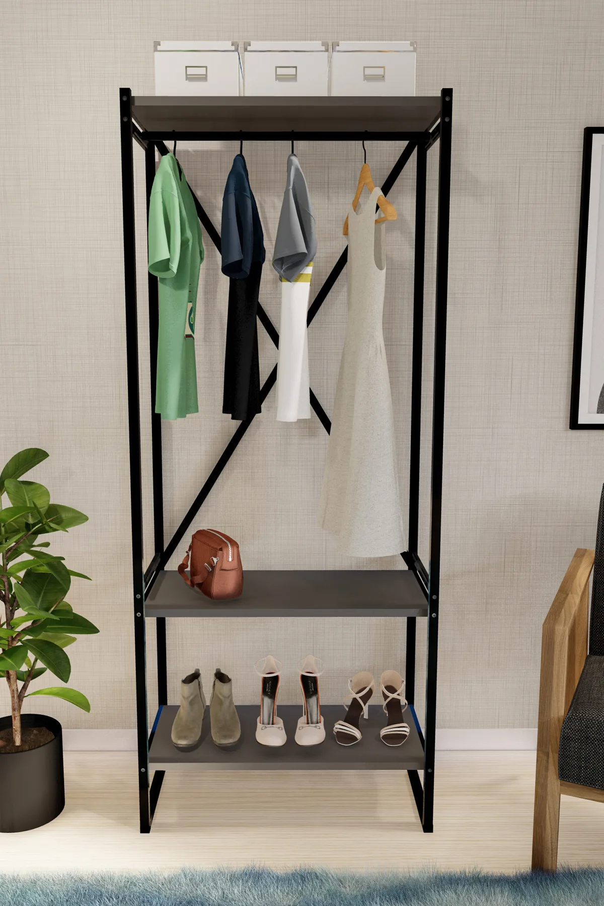 Mobilje METAL COAT STAND Shoerack - Anthracite